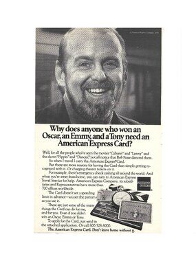 Print Ad American Express Card 1978 Oscar Emmy Tony Winner Vintage AD